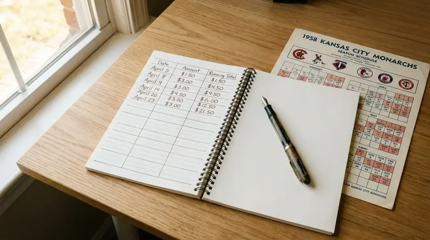 Organised betting ledger with unit tracking columns open beside a baseball season schedule printout