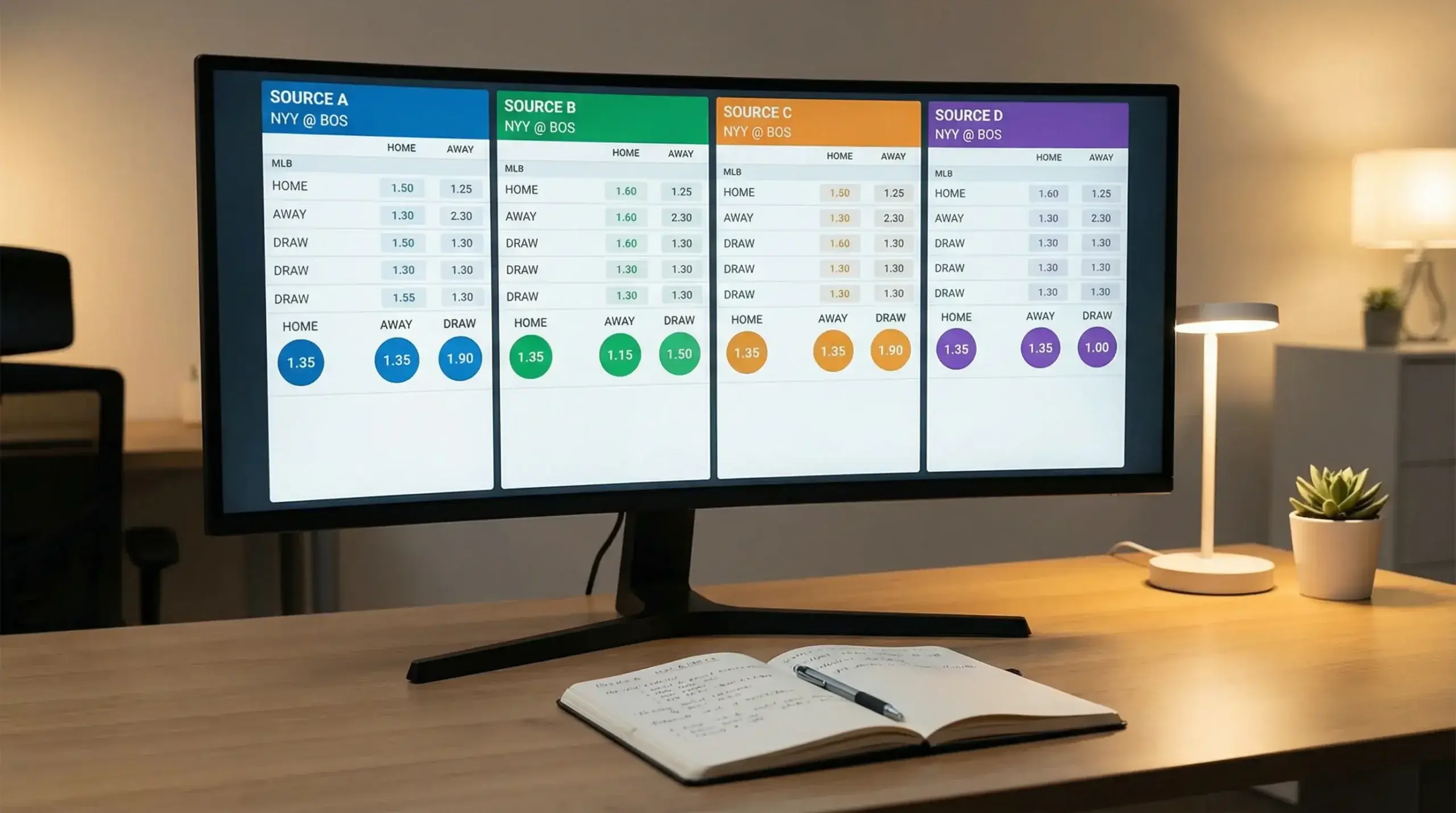 Split-screen view comparing MLB moneyline odds across multiple UK bookmaker platforms on a desktop monitor