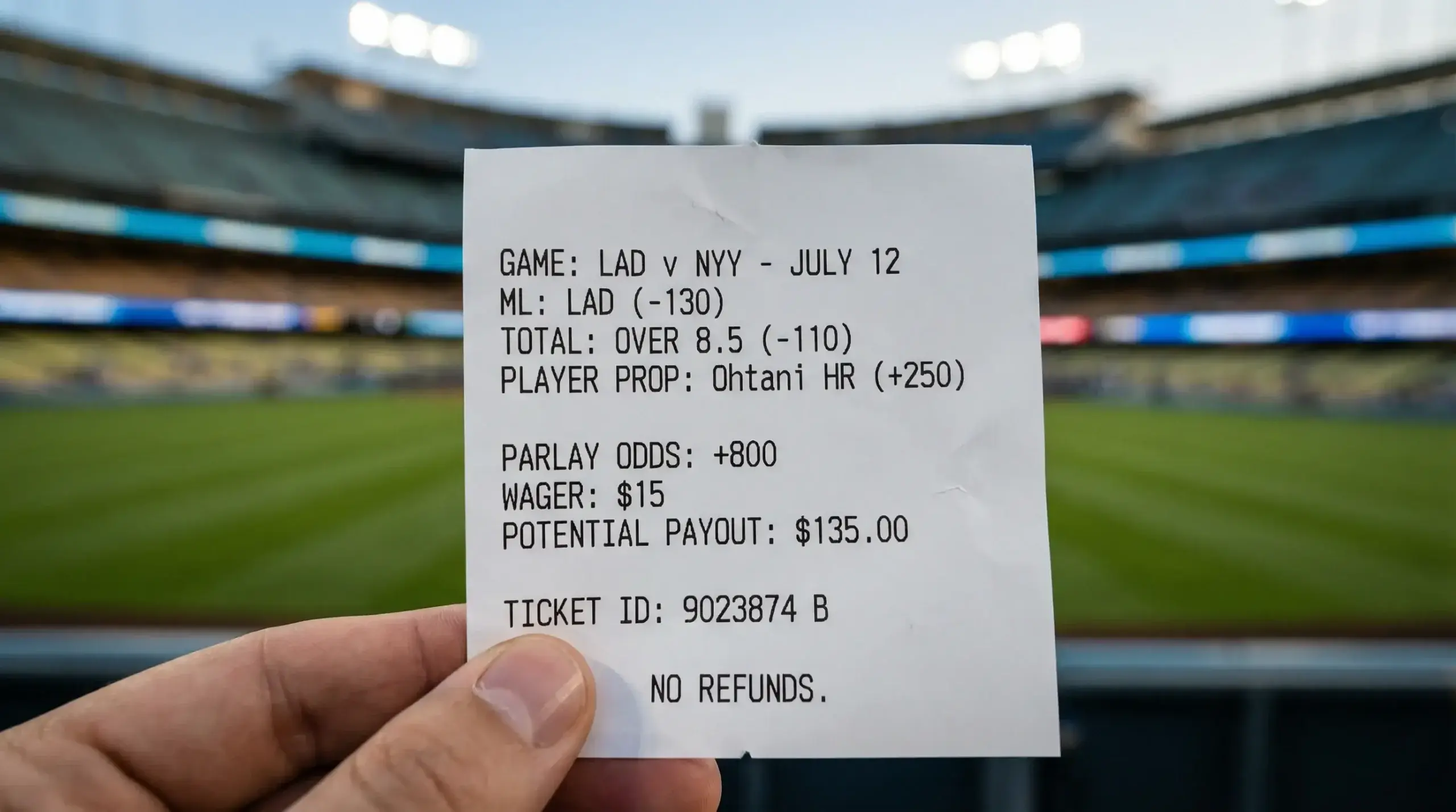 Single MLB game betting slip showing multiple correlated selections combined in one same-game parlay wager